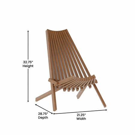 Flash Furniture Delia Indoor/Outdoor Folding Acacia Wood Chair, Low Profile Lounge for Patio, Porch, Garden, Brown LTS-0441-BR-GG